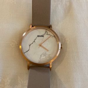 Cluse Marble Face Rose Gold Taupe Leather Strap Watch